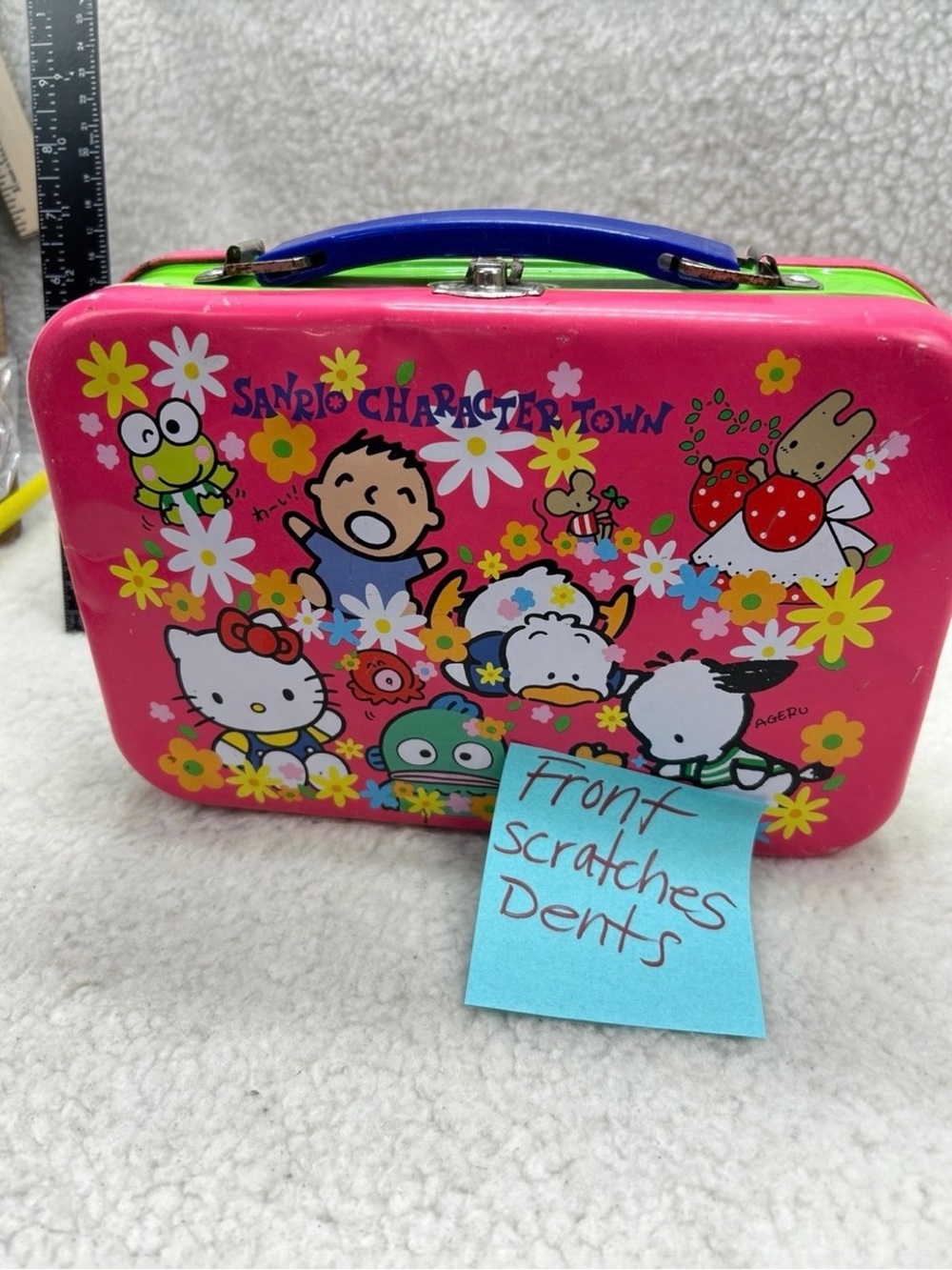 Sanrio Character Town 1992 Original Metal Lunch Box Pink Vintage Kawaii READ 9.5 - Picture 4 of 12